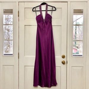 Plum Colored Halter Formal Dress with Beaded Strap